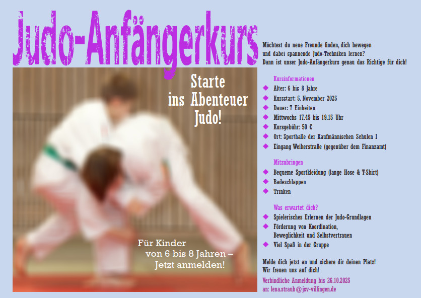 JudoKurs 6 bis 8 Jahre. Anmeldung bis 26.10.2025